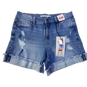 Celebrity Pink Size 9/29 Mid Rise Fray Denim Jean Shorts With Distressed Details